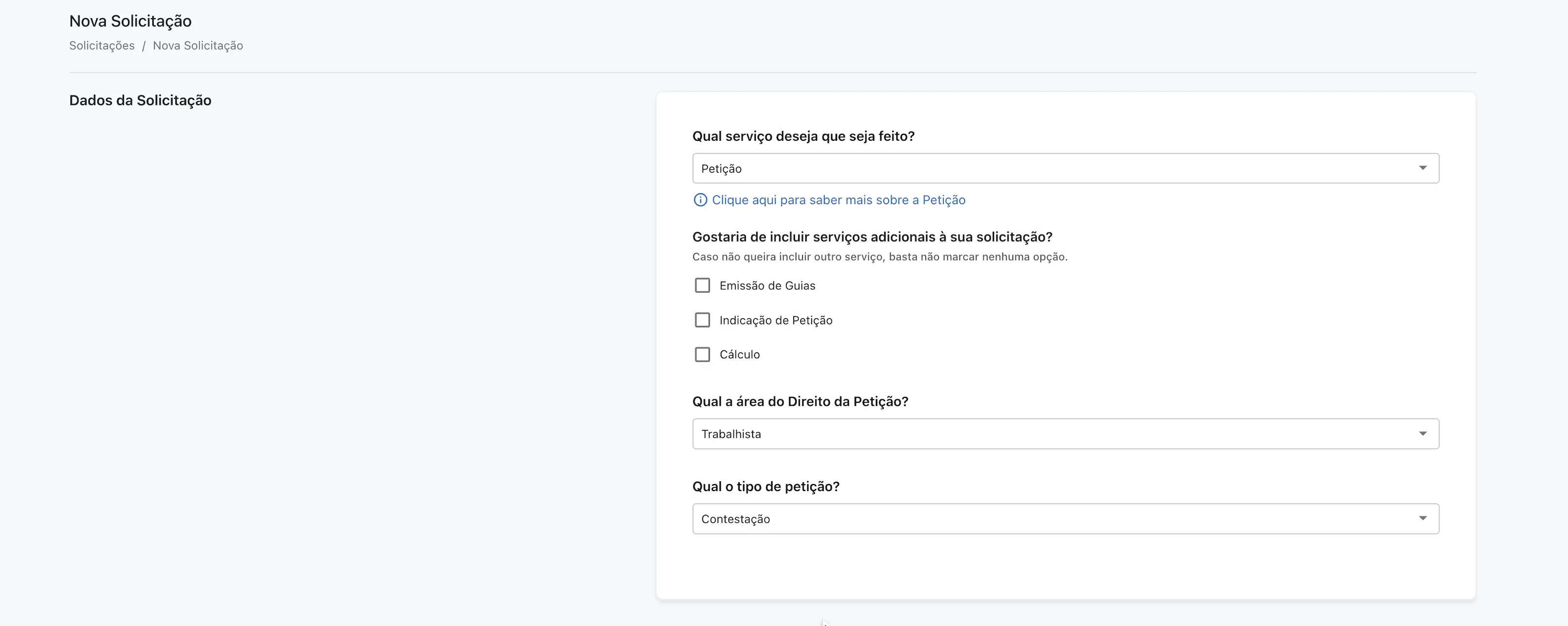 Dados da solicitação