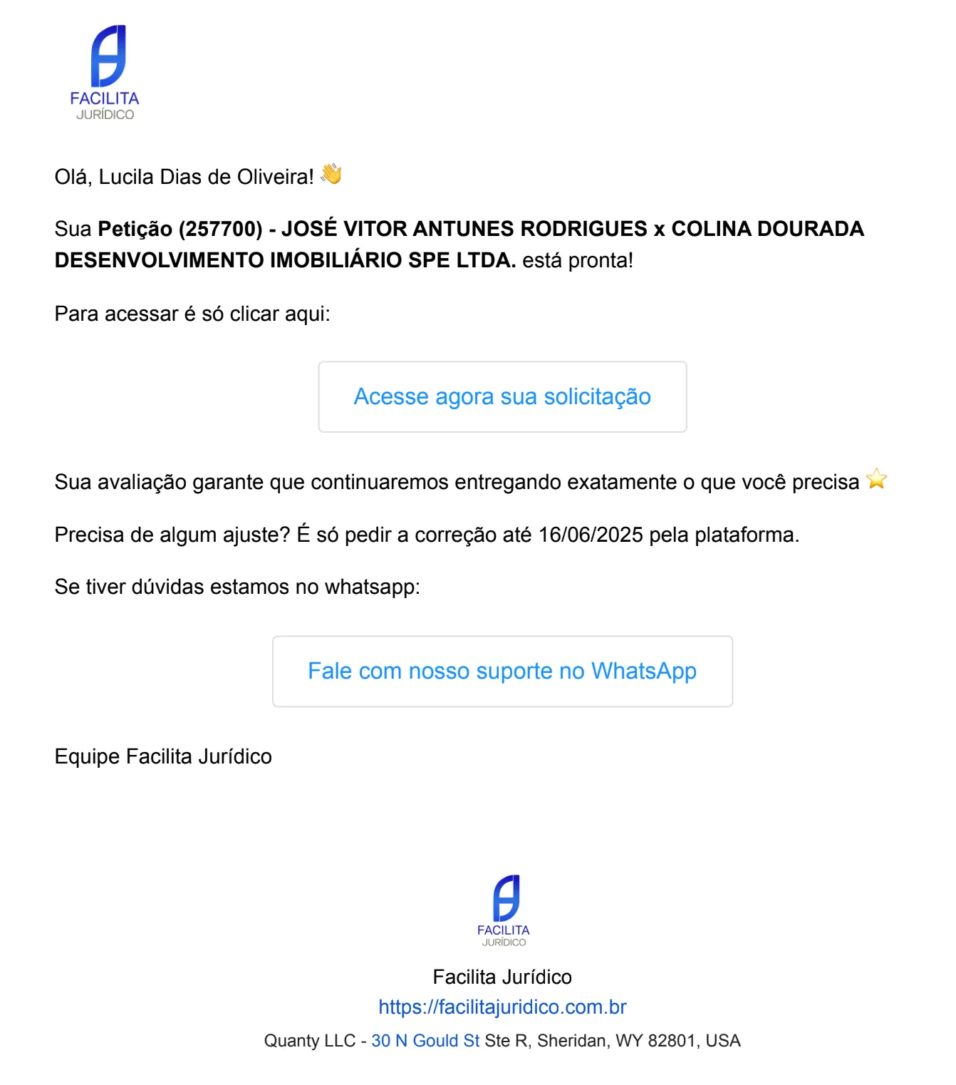 E-mail de entrega